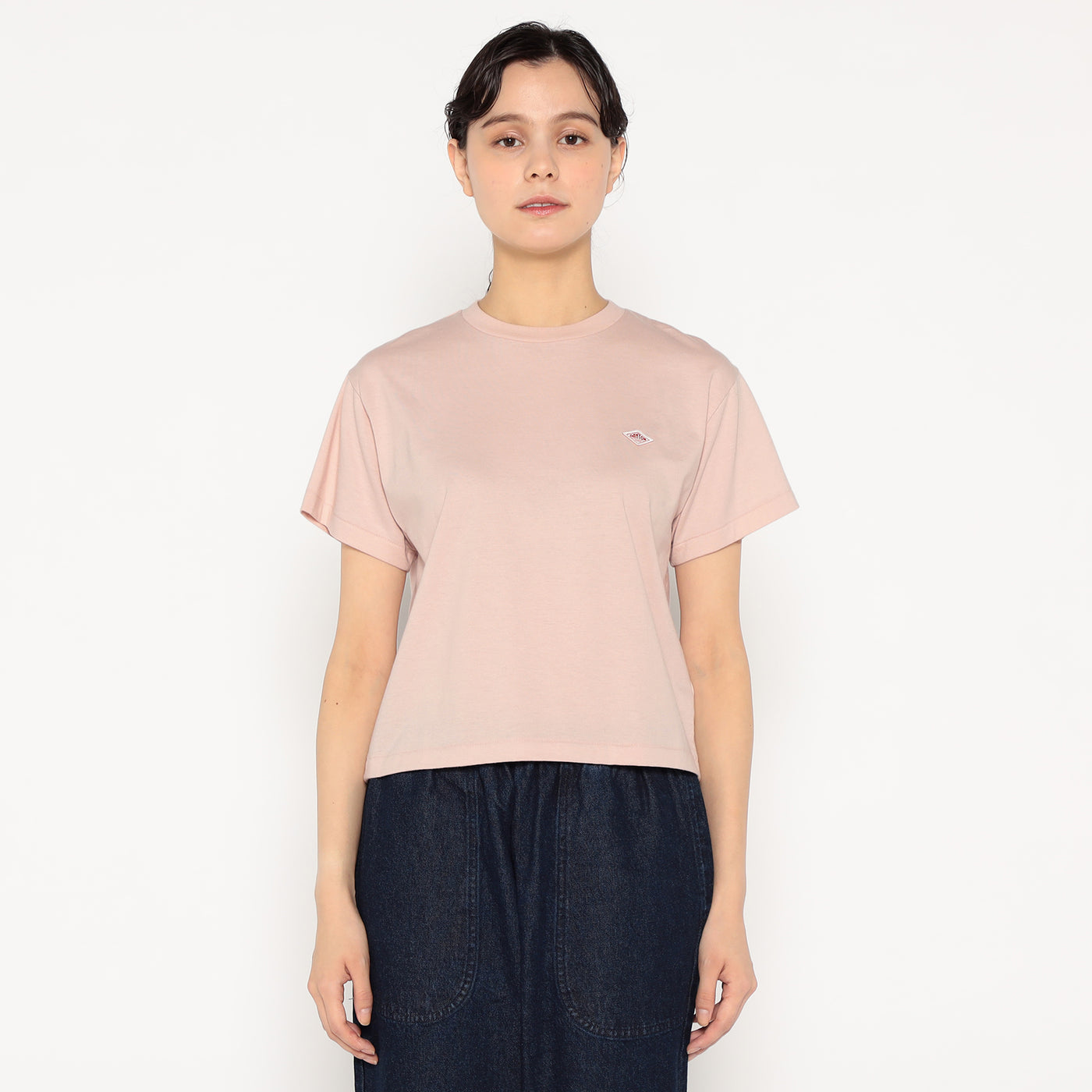 WOMEN'S SHORT SLEEVE SEMI CROP T-SHIRT PLAIN