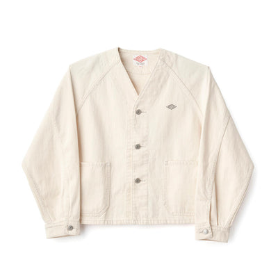 DANTON WOMEN'S COTTON TWILL COLLARLESS SHORT JACKET
