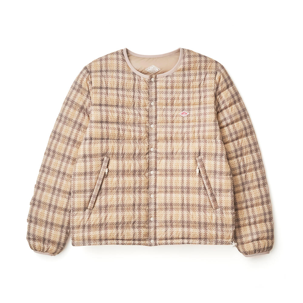 DANTON WOMEN'S PRINTED PLAID INNER DOWN CREWNECK JACKET