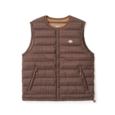 WOMEN'S PRINTED PLAID INNER DOWN CREWNECK VEST